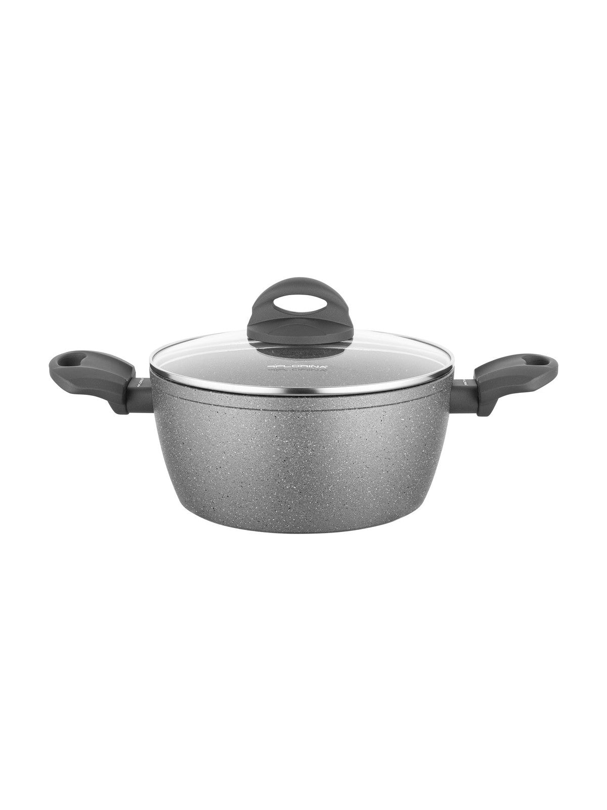 Garnek kamienny z pokrywką na indukcję i gaz Florina Lava Stone 1,6 l 18 cm szary