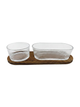 MISECZKI DO DIPÓW SZKLANE NA PODSTAWCE AKACJOWE WOODGLASS MIX 3 EL.