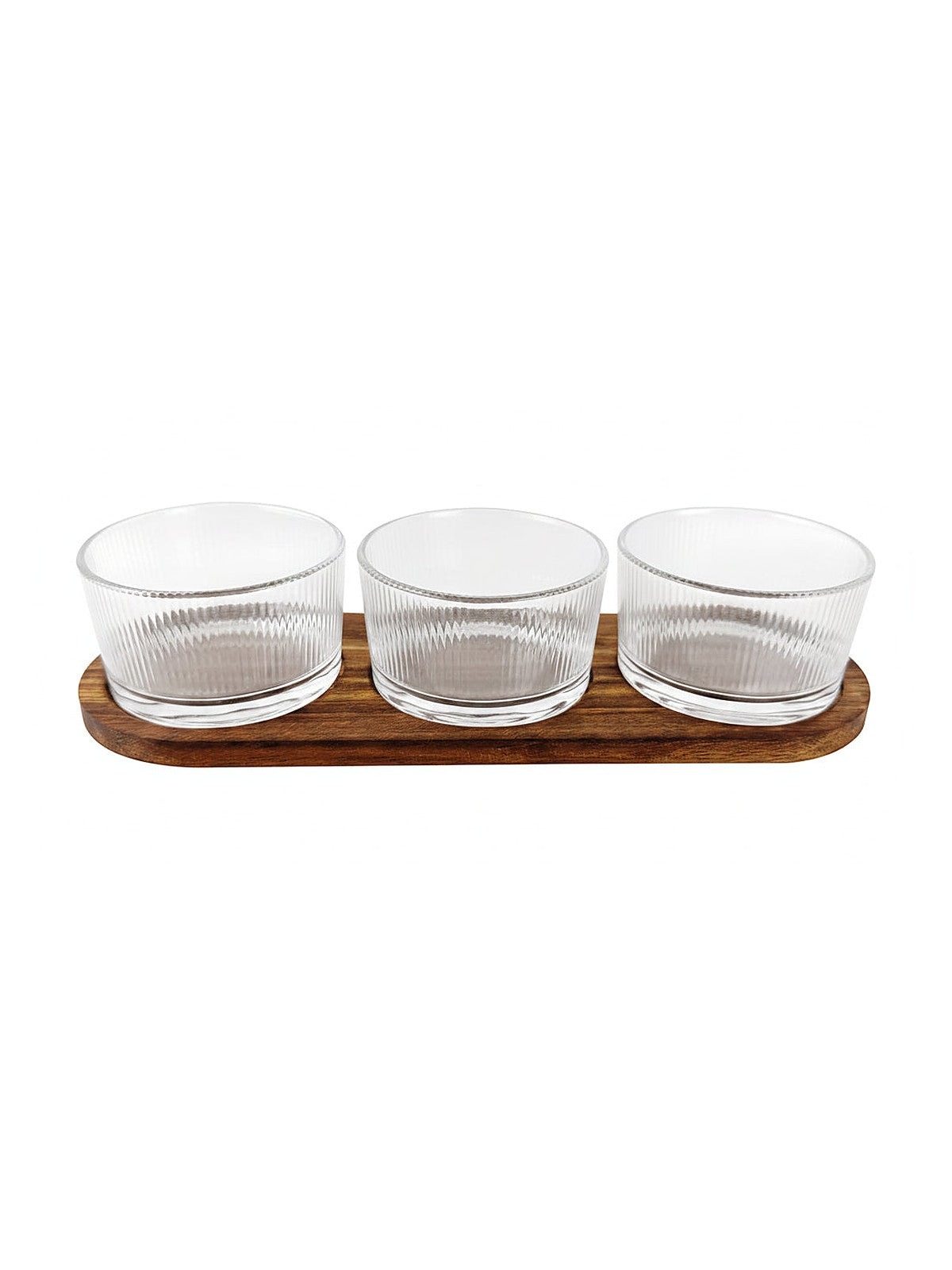 MISECZKI DO DIPÓW SZKLANE OKRĄGŁE NA PODSTAWCE AKACJOWEJ WOODGLASS 4 EL.