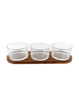 MISECZKI DO DIPÓW SZKLANE OKRĄGŁE NA PODSTAWCE AKACJOWEJ WOODGLASS 4 EL.