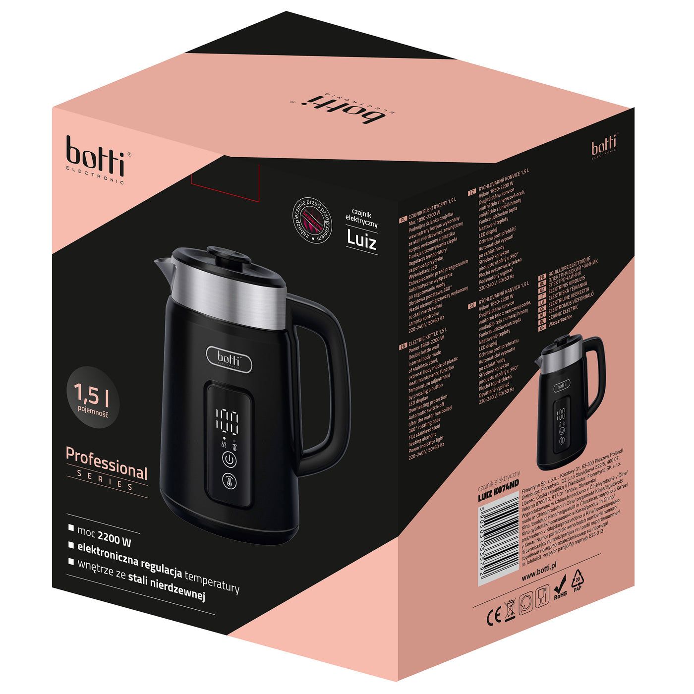Czajnik elektryczny Botti Electronic Luiz 1,5 l czarny