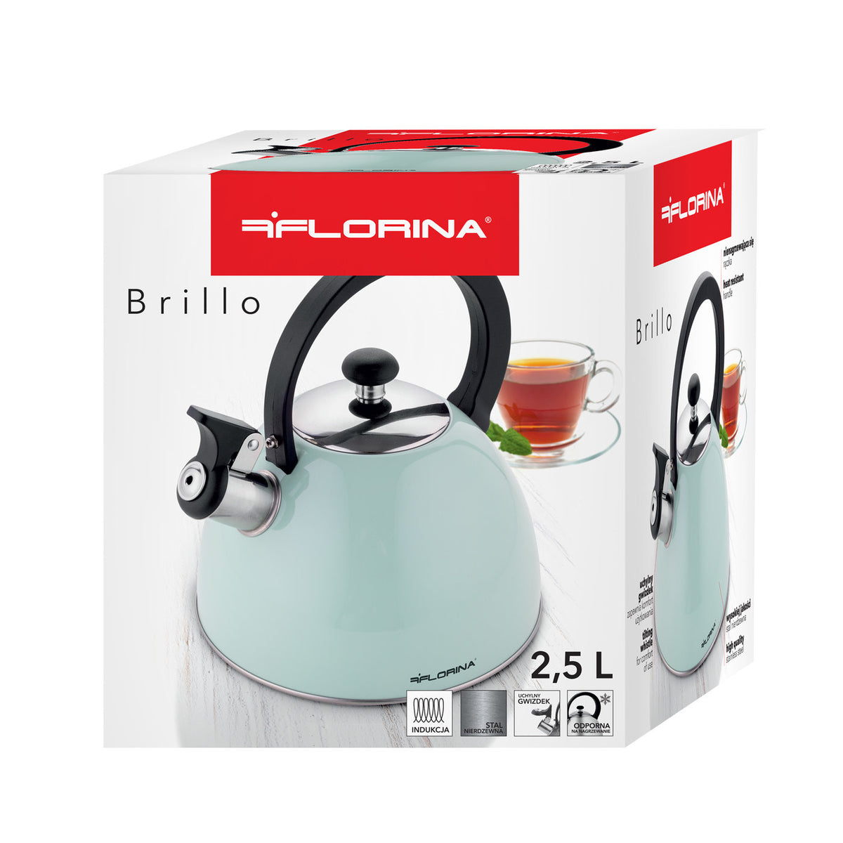 Czajnik z gwizdkiem Florina Brillo miętowy 2,5l