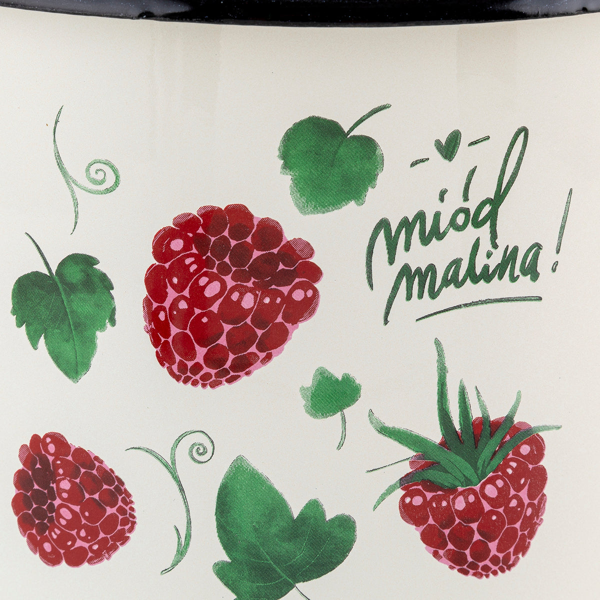 Garnek emaliowany Emalia Polska Pleszew Malina 18 cm 3,2 l kremowy