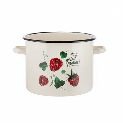 Garnek emaliowany Emalia Polska Pleszew Malina 22 cm 6 l kremowy