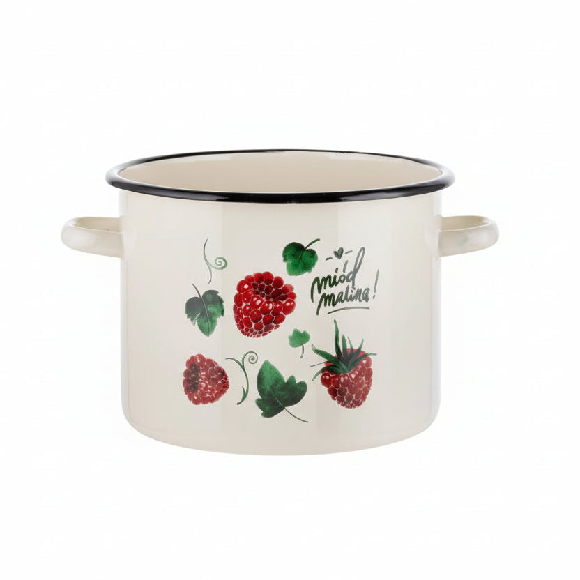 Garnek emaliowany Emalia Polska Pleszew Malina 22 cm 6 l kremowy