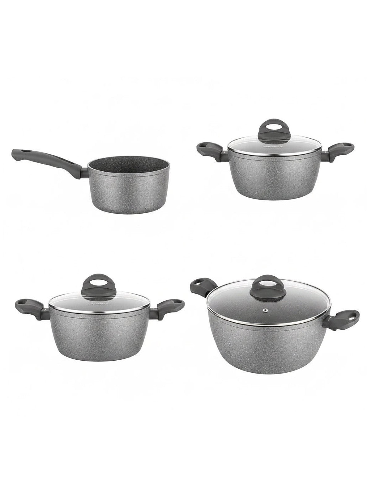 Zestaw 4 sztuk garnków FLORINA LAVA STONE by mateusz gessler 16 cm 18 cm 20 cm 28 cm 1,2 l 1,5 l 2,4 l 7 l szary