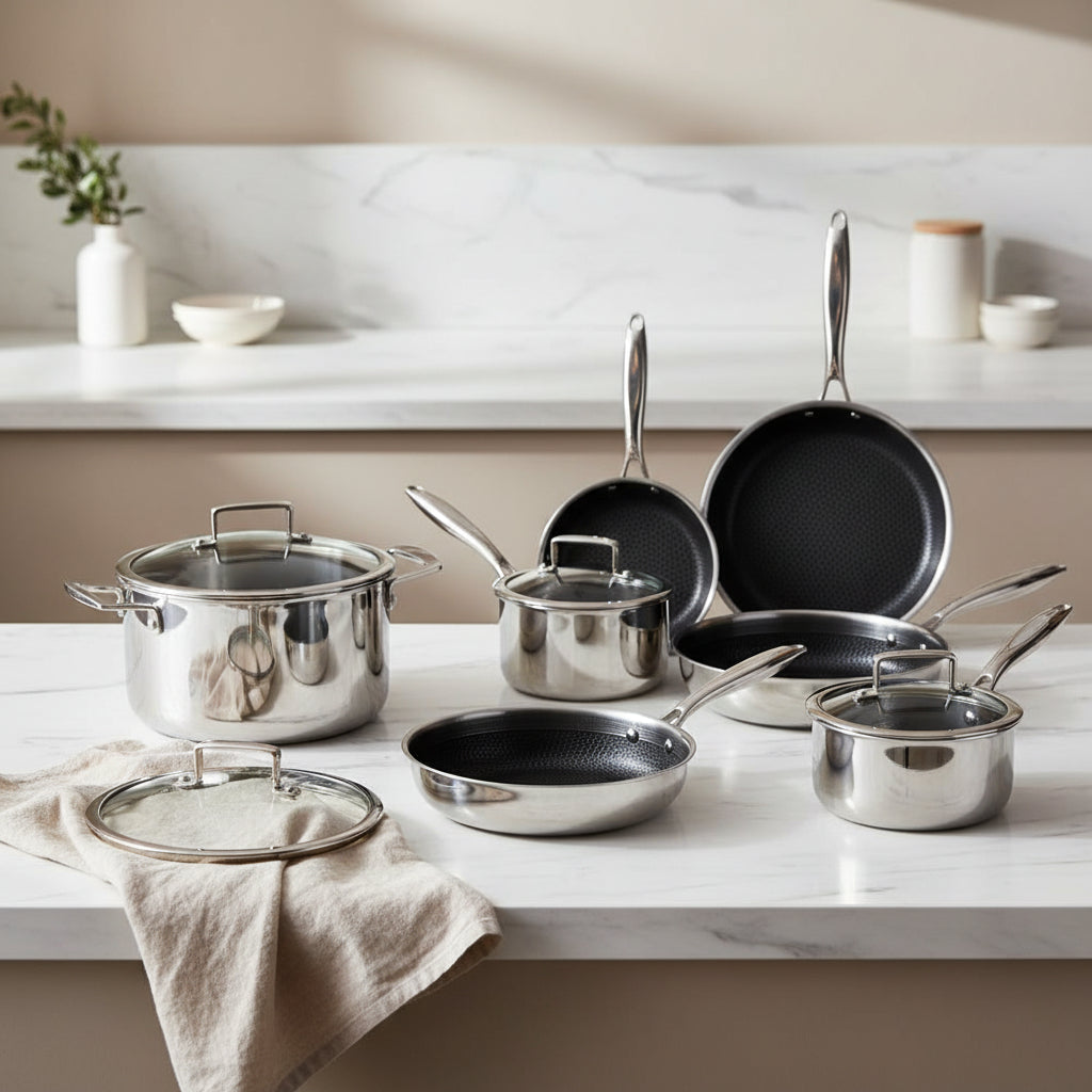 Zestaw 6 elementowy komplet garnków i patelni Florina Aristo Plus srebrny | stal nierdzewna| powłoka non-stick | wszystkie typy kuchenek |do piekarnika