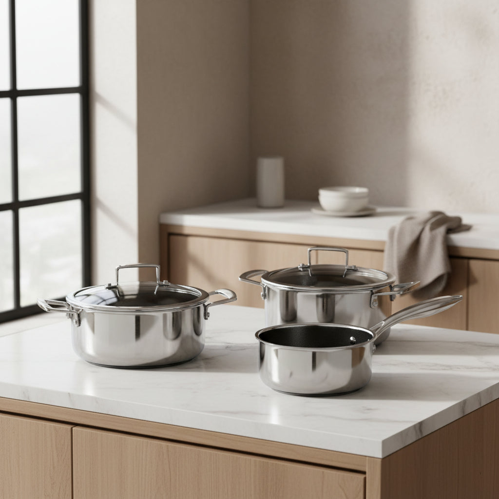 Zestaw 3 elementowy komplet garnków Florina Aristo Plus srebrny | stal nierdzewna| powłoka non-stick | wszystkie typy kuchenek |do piekarnika