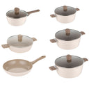 Komplet 6 elementowy garnków i patelni FLORINA MOKKA beżowy aluminium powłoka ceramiczna antiscratch