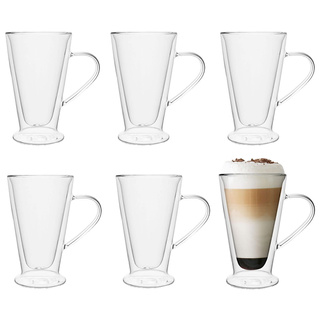 Zestaw 6 sztuk Szklanki termiczne z uchem stożek double wall Florina Malachit  400 ml