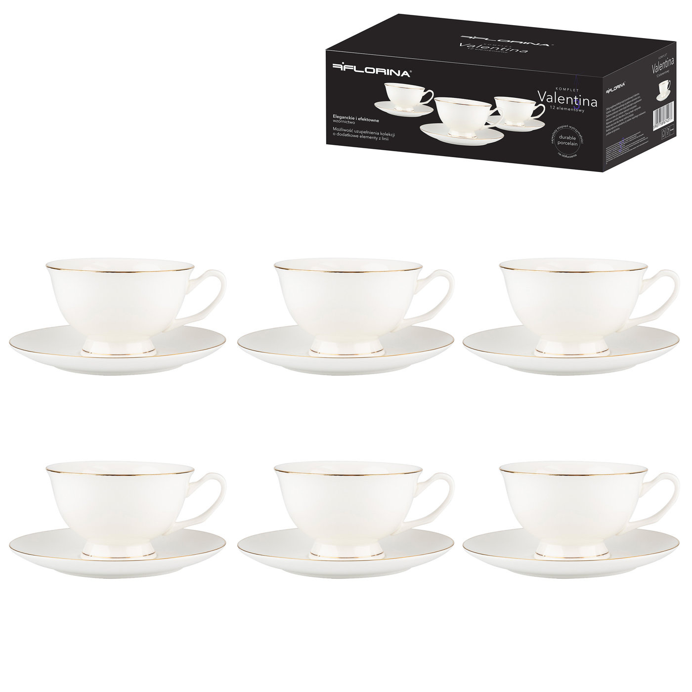 Valentina Porcelain Espresso Cup & Saucer - Set of 6