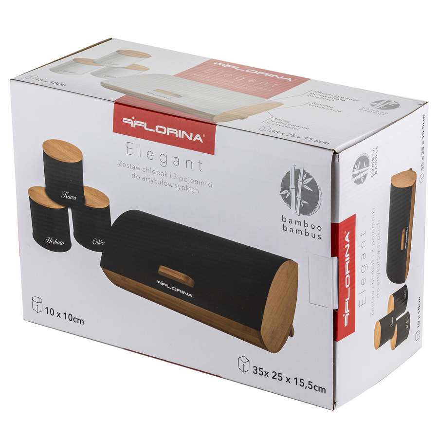 Zestaw kuchenny chlebak i 3 pojemniki na kawę herbatę cukier Florina Elegant czarny