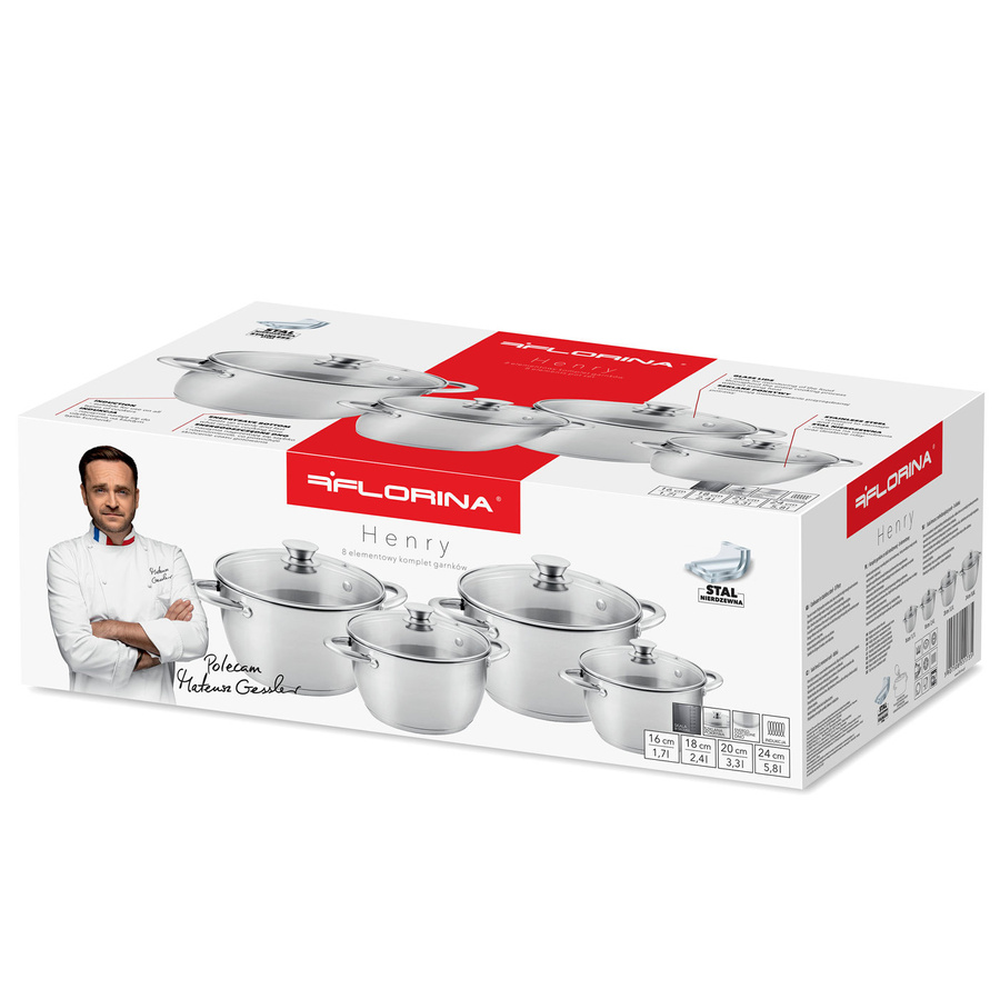 Komplet garnków nierdzewnych Florina Henry by Mateusz Gessler 1,7 l i 2,4 l i 3,3 l i 6 l