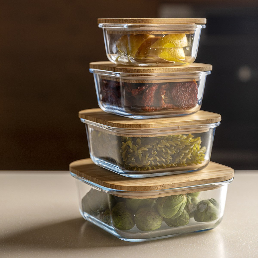 Szklany pojemnik z bambusową pokrywką do przechowywania żywności Florina Clavato 770 ml