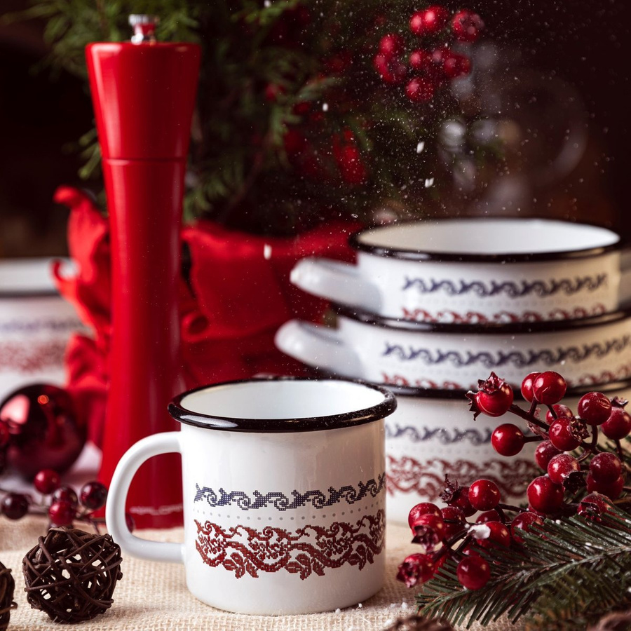 Rondel emaliowany prosty bez pokrywki Emalia Polska Pleszew Verry Merry 16 cm 1,4 l