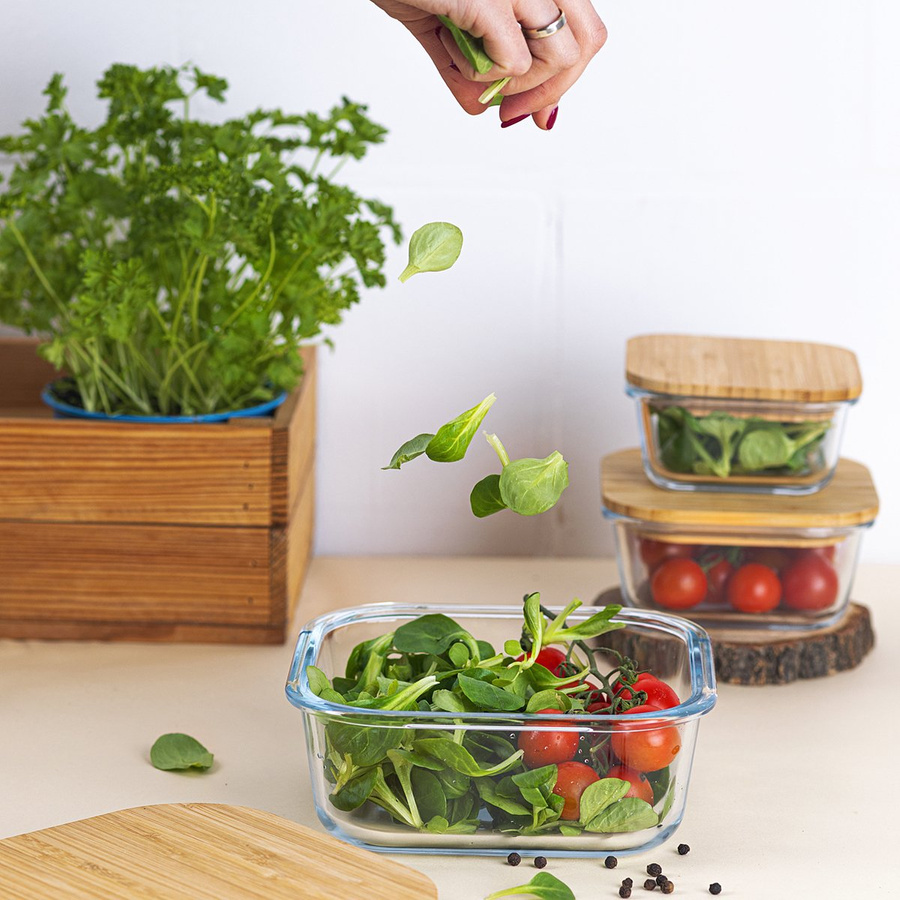 Szklany pojemnik z bambusową pokrywką do przechowywania żywności Florina Clavato 500 ml