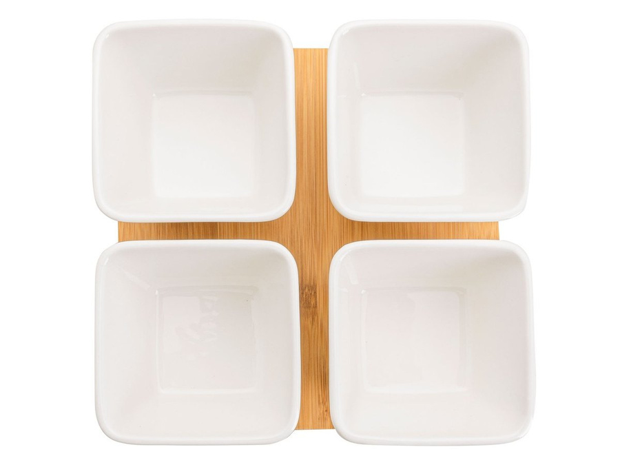 Komplet 4 miseczek do dipów na bambusowej podstawce Florina Adria kwadratowe
