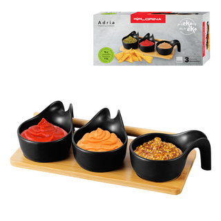 Miseczki do dipów na bambusowej podstawce Florina Adria 3 sztuki czarne
