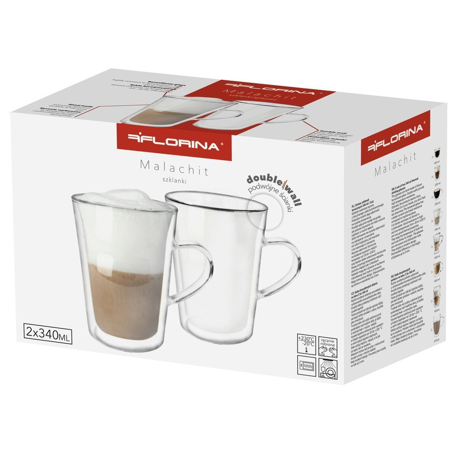 Zestaw szklanek termicznych z uchem Florina Malachit 340 ml, 6 sztuk