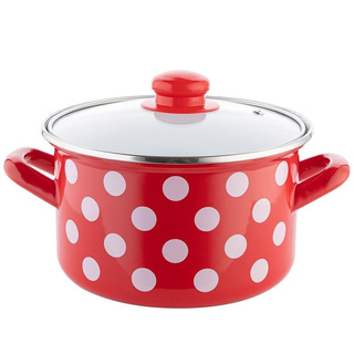 Garnek emaliowany z pokrywką Emalia Polska Pleszew Retro 16 cm