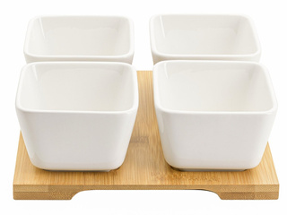 Komplet 4 miseczek do dipów na bambusowej podstawce Florina Adria kwadratowe