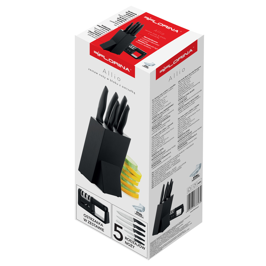 Zestaw noży w bloku + ostrzałka Florina Allio