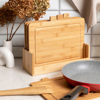 Zestaw 4 desek kuchennych bambusowych ze stojakiem Florina Chef