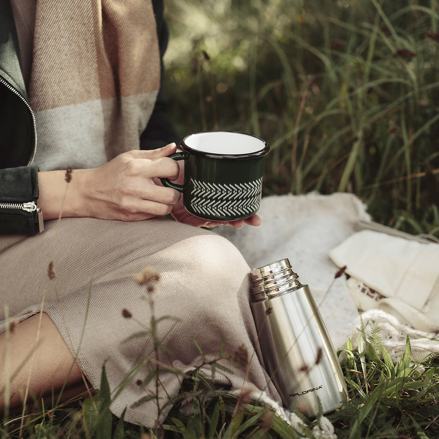 Kubek emaliowany Emalia Polska Pleszew Boho 12 cm 1,24 l zielony