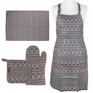 ZESTAW RĘKAWICA +ŁAPKA, FARTUCH, ŚCIERKA MERRY SZARY MISS LUCY