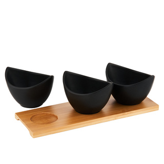 Miseczki do dipów na bambusowej podstawce Florina Adria 3 sztuki czarne