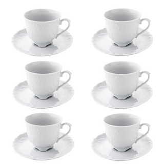 Komplet porcelanowych filiżanek ze spodkiem dla 6 osób Ćmielów Rococo