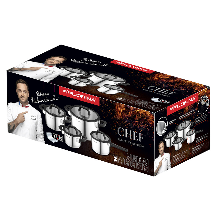 Komplet garnków nierdzewnych Florina Chef by Mateusz Gessler 1,8 l i 2,5 l i 3,5 l i 6 l