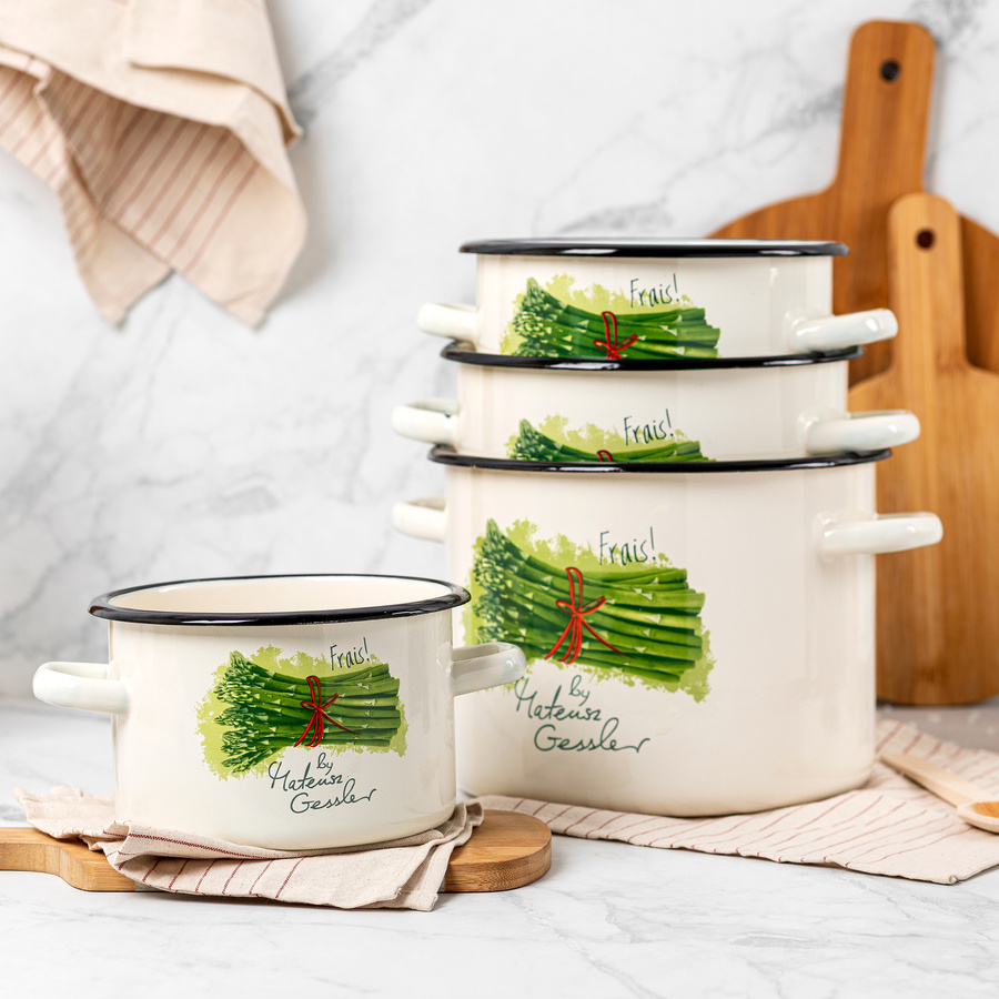 Garnek emaliowany Emalia Polska Pleszew Szparagi by Mateusz Gessler 16 cm 2,3 l