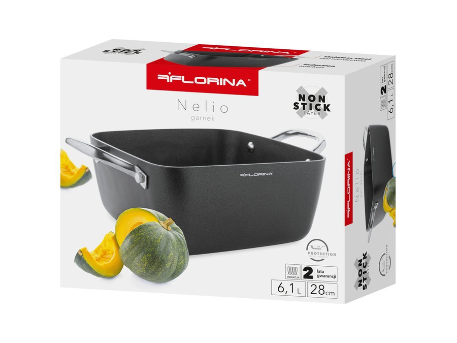 Garnek aluminiowy Florina Nelio kwadratowy z pokrywką 28 cm 6,1 l