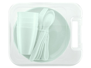 Zestaw piknikowy talerze, kubki, sztućce Praktyczna 21 elementów miętowy