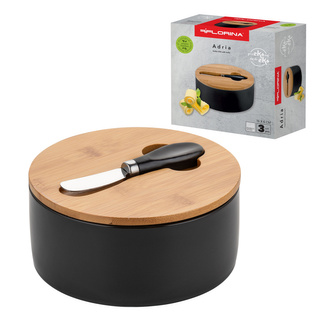 Maselnica z bambusową pokrywką i nożem Florina Adria 16x6 cm czarna
