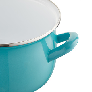 Garnek emaliowany z pokrywką Emalia Polska Pleszew Capri morski 18 cm 3 l