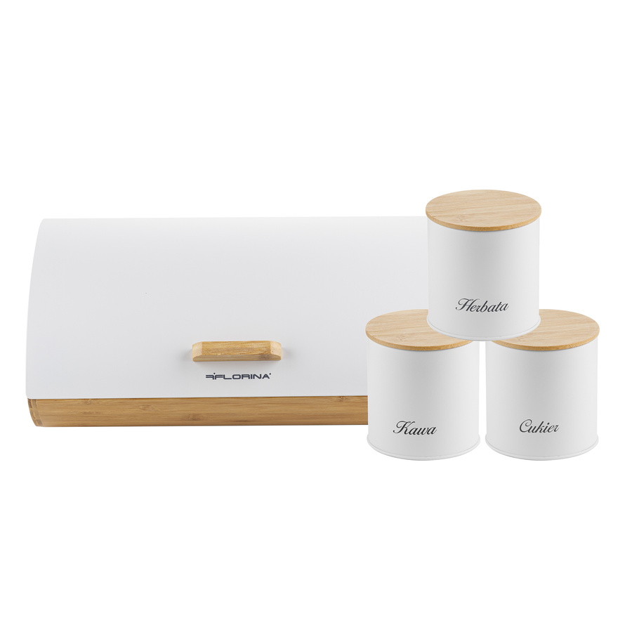 Zestaw kuchenny chlebak i 3 pojemniki na kawę herbatę cukier Florina Elegant biały