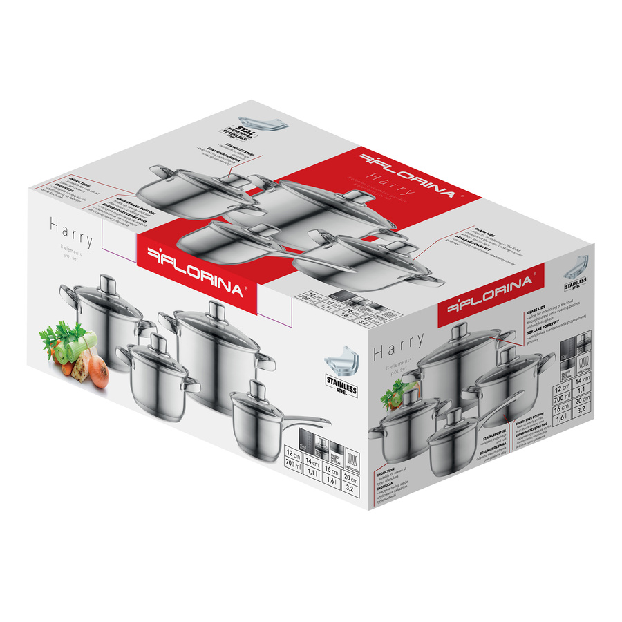 Komplet garnków nierdzewnych Florina Harry 8 elementów