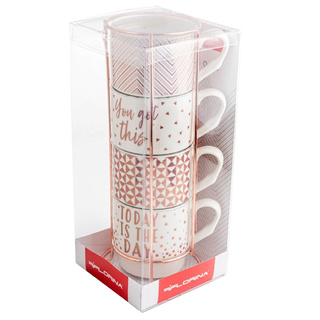 Zestaw 4 kubków porcelanowych 330 ml na stojaku Florina Glamour