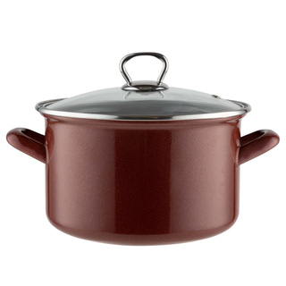 Garnek emaliowany na gaz i indukcję Emalia Polska Pleszew Marigold z pokrywką czerwony 16 cm 2 l
