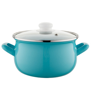 Garnek emaliowany z pokrywką Emalia Polska Pleszew Capri morski 18 cm 3 l