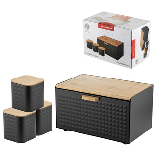 Zestaw kuchenny chlebak i 3 pojemniki na kawę herbatę cukier Florina Cube czarny 