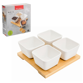 Komplet 4 miseczek do dipów na bambusowej podstawce Florina Adria kwadratowe