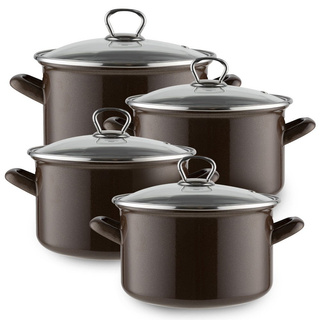 Komplet garnków emaliowanych na gaz i indukcję Emalia Polska Pleszew Marigold 2 l; 2,6 l; 3,7 l; 4,7 l brązowy