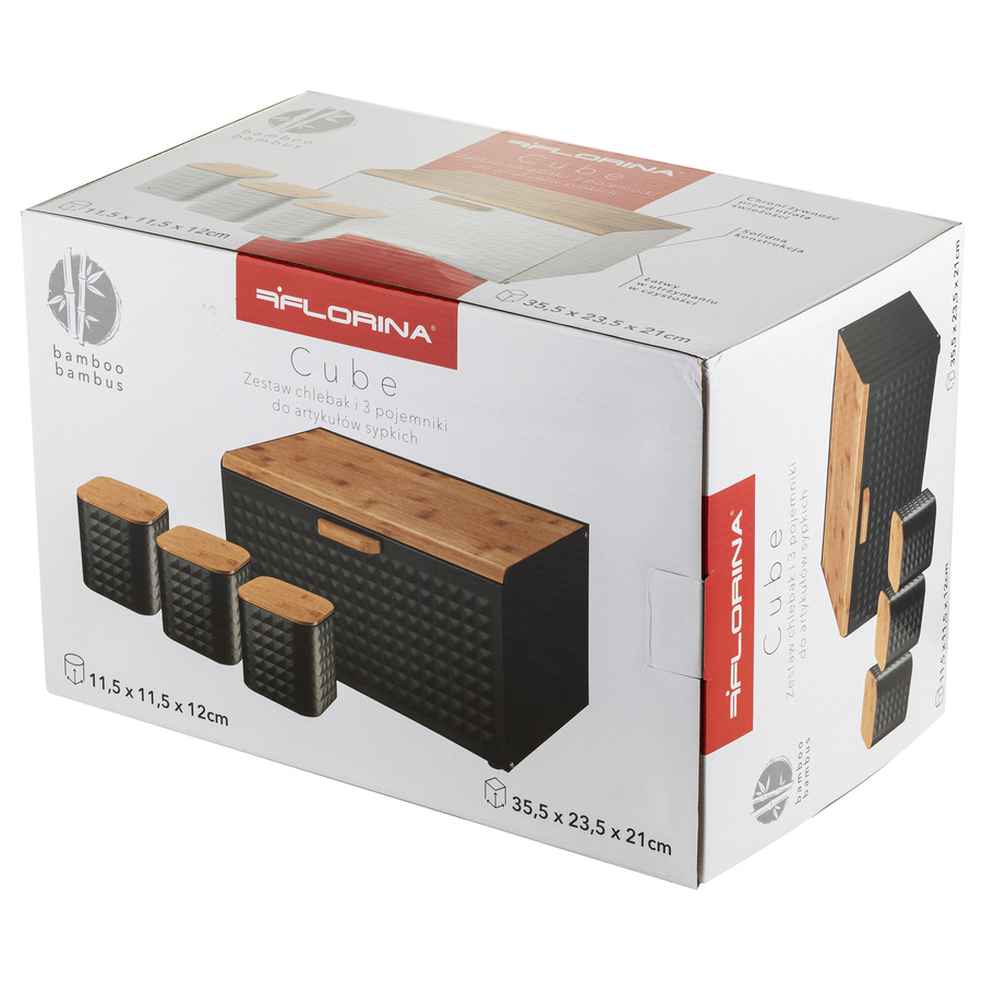 Zestaw kuchenny chlebak i 3 pojemniki na kawę herbatę cukier Florina Cube czarny