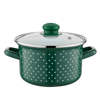 Garnek emaliowany na indukcję Emalia Polska Pleszew Retro 16 cm 2,1 l zielony 