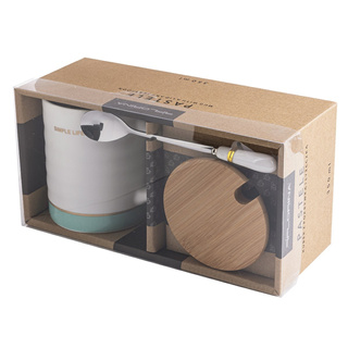 Kubek ceramiczny z pokrywką i łyżeczką Florina Pastele 350 ml