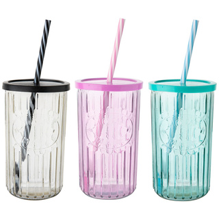 Szklanka ze słomką w prążki Florina 450 ml