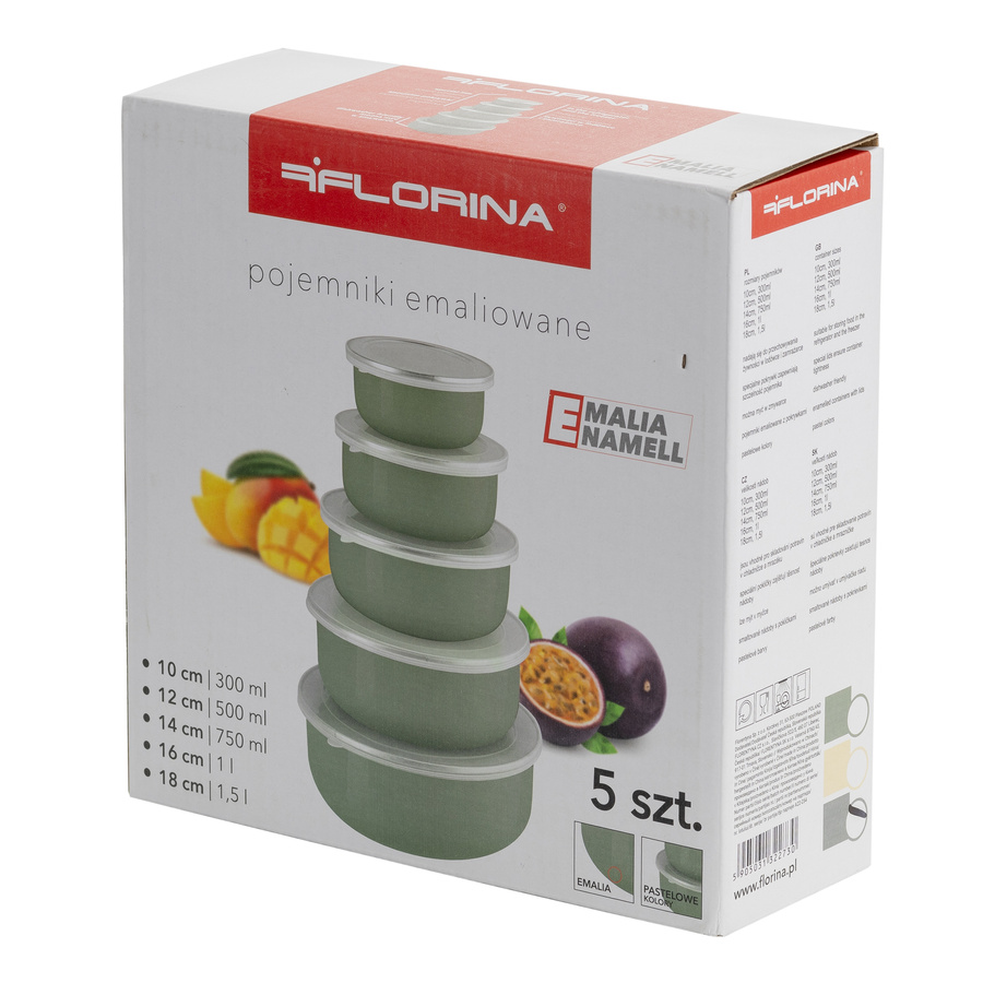 Zestaw pojemników emaliowanych Emalia Polska Pleszew 5 sztuk